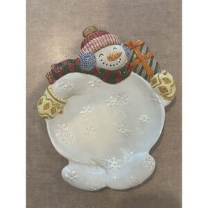 Fitz And Floyd Frosty Folks Canapé Plate/Wall Hanging 9" Christmas